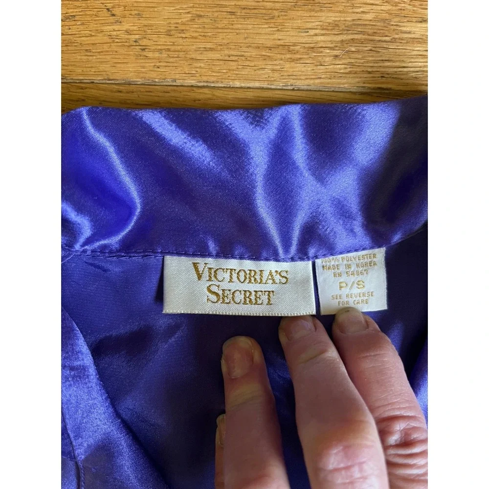 Victorias‎ Secret Purple Satin Sleep Shirt Vintage Gold Label P/S Long Sleeve